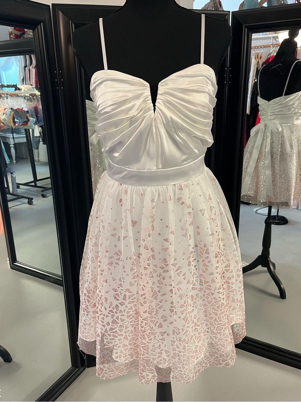 White Satin Bodice Glitter Tulle Prom Dress